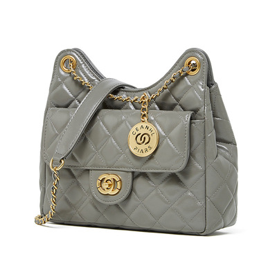 Women Genuine Leather Shoulder Handbag Crossbody Bag Grey