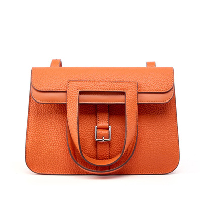 Womens Genuine Leather Casual Handbags Orange
