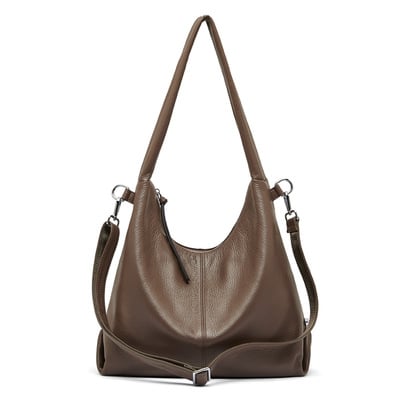 Women Genuine Leather Canvas Handbags Shoulder Bags Brown