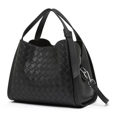 Female Cowhide Casual Crossbody Bag Black