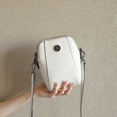 Genuine Leather Women Shoulder Bag Mobile Phone Bag White
