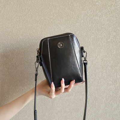 Genuine Leather Women Crossbody Bag Mini Bag Black
