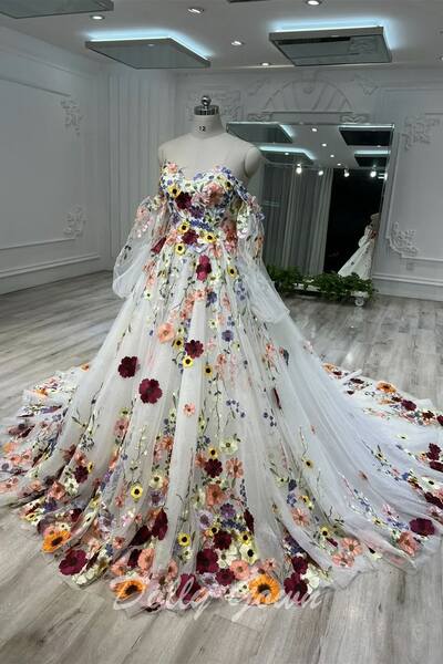 Handmade Flowers Floral A-line Wedding Dress Bridal Gown Wedding Gown