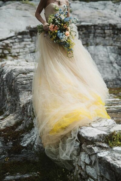 Unique Yellow and Ivory Tulle Wedding Dress Bridal Gown Wedding Gown