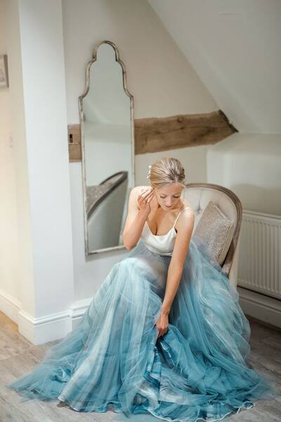 A Line Ombre Blue Tulle Wedding Dress Bridal Gown Wedding Gown