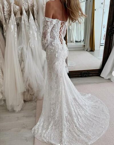 Sheath 3D Flowers Tulle Wedding Dress Bridal Gown Wedding Gown