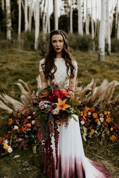 Elegant Dyed Ombre Burgundy Chiffon Wedding Dress Bridal Gown Wedding Gown