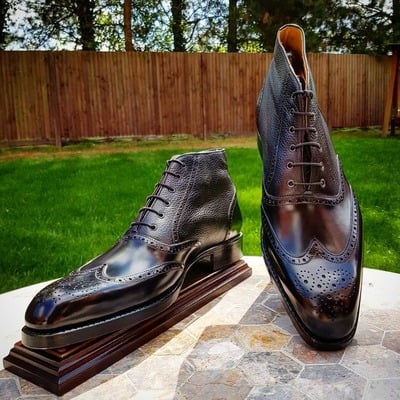 Handmade Men Black Calf Leather Ankle High Chukka Lace up Boot