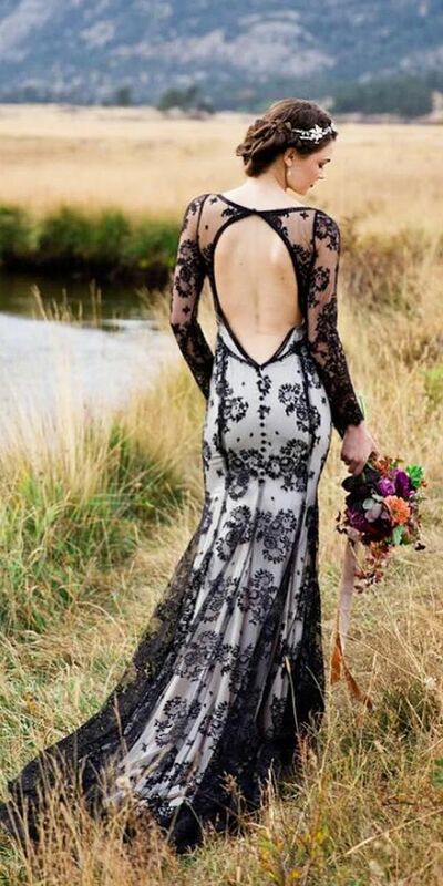 Elegant Black and White Lace Appliques Wedding Dress Bridal Gown Wedding Gown