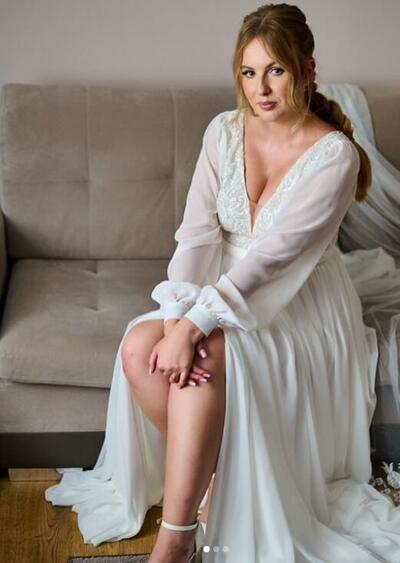 Plus Size Deep V-neck Wedding Gown Wedding Dress, Side Split Chiffon Wedding Gown Bridal Dress