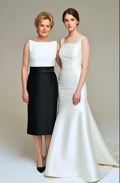 Black and White Sheath Tea-length Mother of the Bride/Groom Dress Evening Formal Prom Dress