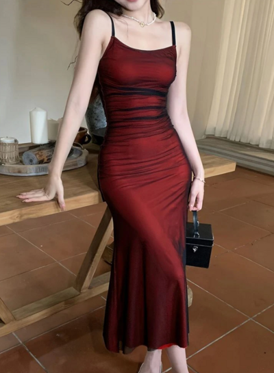 Vintage Spaghetti Strap Tea Length Prom Dresses