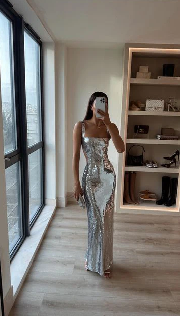Sexy Silver Sequin Backless Prom Dresses
