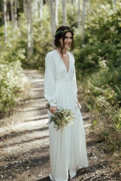 Simple A Line Long Sleeve Beach Boho Wedding Dress Bridal Gown Wedding Gown