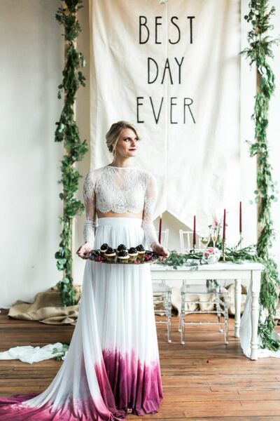 A Line Ombre Red Chiffon Wedding Dress Bridal Gown Wedding Gown