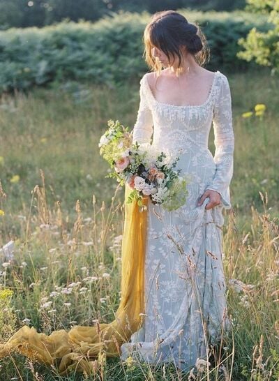 Light Blue Sheath Long Sleeve Beach Boho Wedding Dress Bridal Gown Wedding Gown