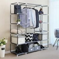 69" Portable Closet Wardrobe – Clothes Storage Organizer with Hanging Rod & 12 Shelves, Black - Thumbnail 1