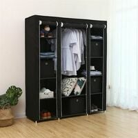 69" Portable Closet Wardrobe – Clothes Storage Organizer with Hanging Rod & 12 Shelves, Black - Thumbnail 3