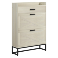 Industrial Shoe Cabinet – 12-Pair Storage, Tilt-Out Drawers & Top Drawer for Accessories – Distressed White - Thumbnail 2