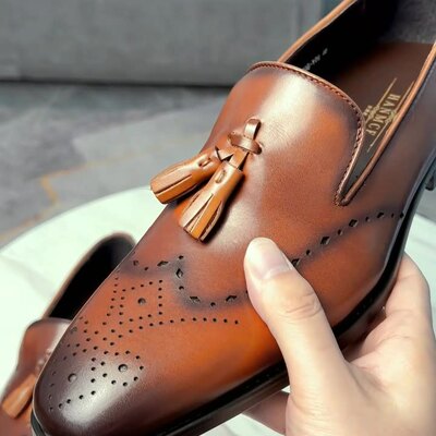Tassel loafers cowhide men's leather shoes 2 colors - Thumbnail 5