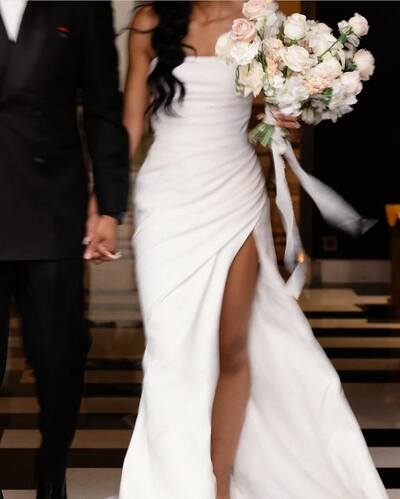 Elegant Sheath Strapless Side Slit Wedding Dress Bridal Gown Wedding Gown