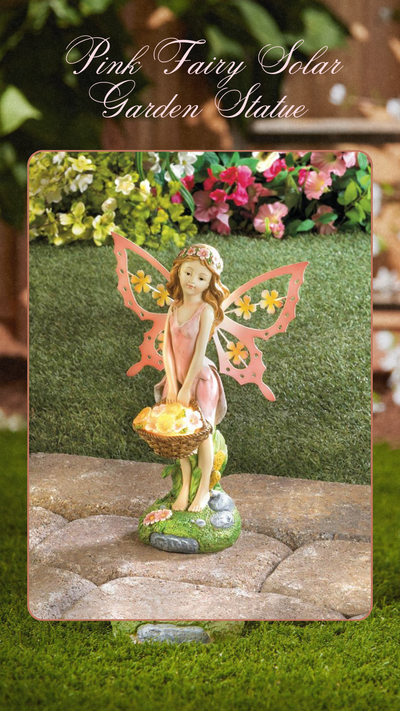 Pink Fairy Solar Garden Statue