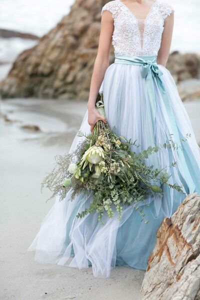 Simple A Line Lace Tulle Blue Wedding Dress Bridal Gown Wedding Gown