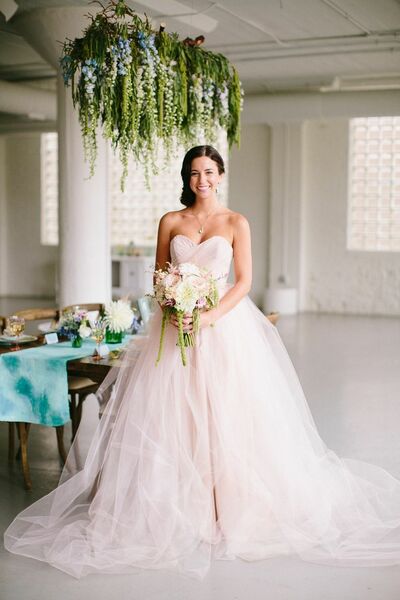 Light Pink A-line Wedding Gown Wedding Dress, Tulle Wedding Gown Bridal Dress