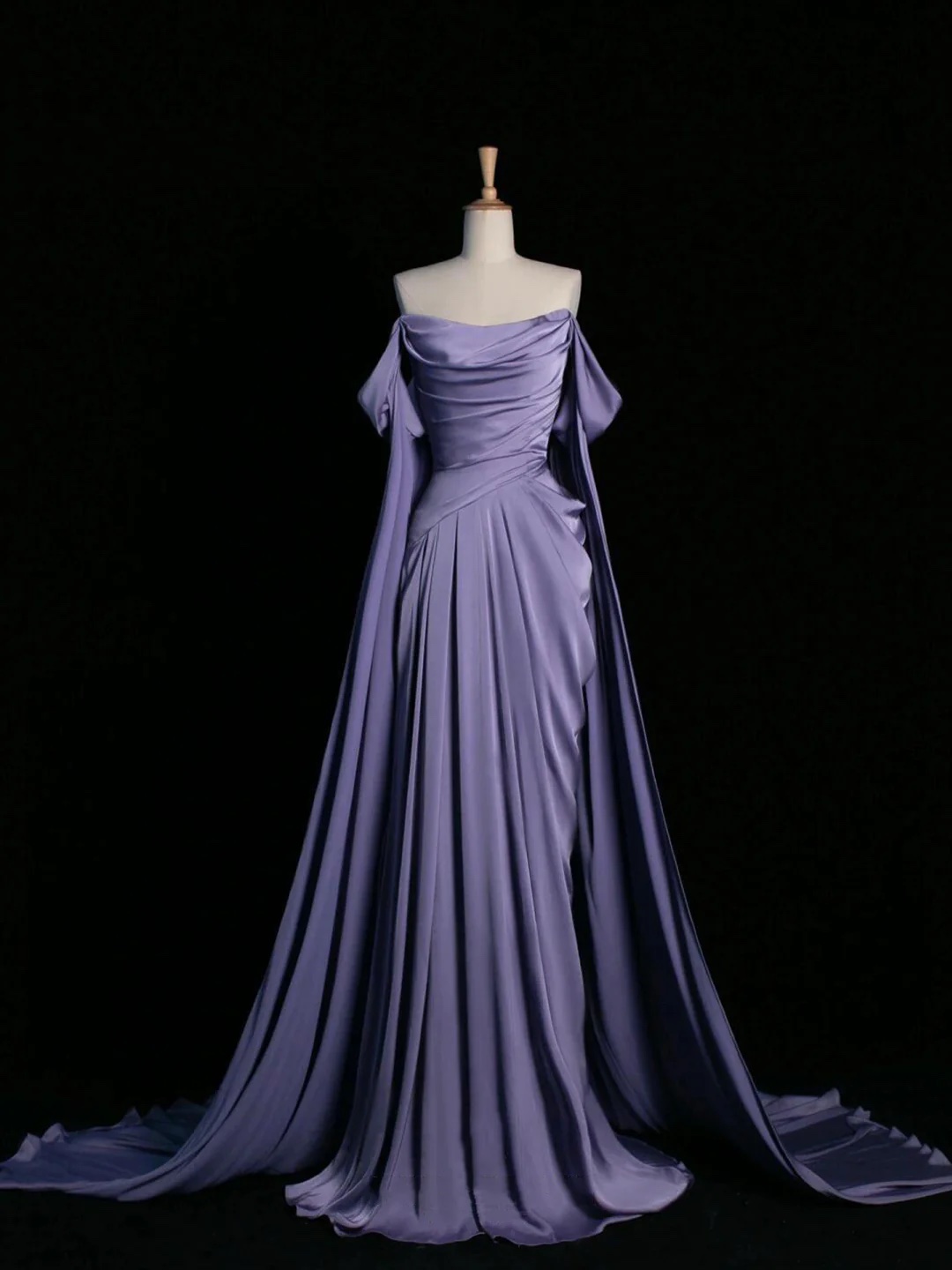 Purple Satin Long Prom Dress, Elegant Draped Bodice Formal Party Dress