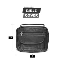 Genuine Leather Bible Cover – Black, Zippered Main Compartment, Front Pockets & Carrying Strap - Thumbnail 2