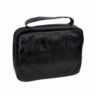 Genuine Leather Bible Cover – Black, Zippered Main Compartment, Front Pockets & Carrying Strap - Thumbnail 3