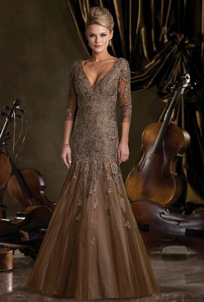 Elegant Brown Mermaid Lace Appliques Mother of the Bride/Groom Dress Evening Formal Prom Dress