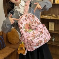 Cute Capybara School Backpack With Plush Pendant and Purse - Thumbnail 3