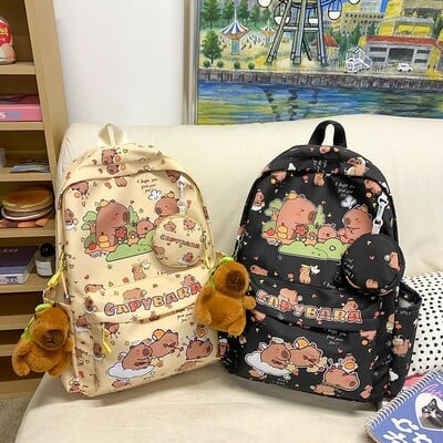 Cute Capybara School Backpack With Plush Pendant and Purse