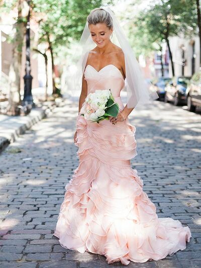 Pink Mermaid Wedding Gown Wedding Dress, Organza Wedding Gown Bridal Dress