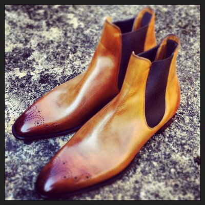 Handmade Men Tan Patina Leather Chelsea Boot