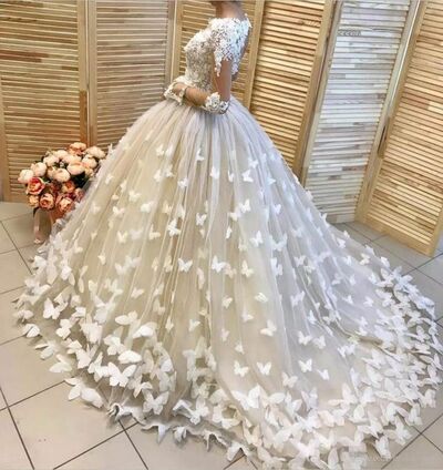 Ball Gown Wedding Gown Wedding Dress, Appliques with Butterflies Tulle Wedding Gown Bridal Dress