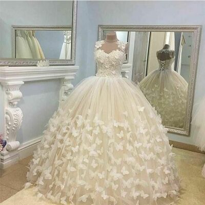 Ball Gown Wedding Gown Wedding Dress, Appliques with Butterflies Tulle Wedding Gown Bridal Dress
