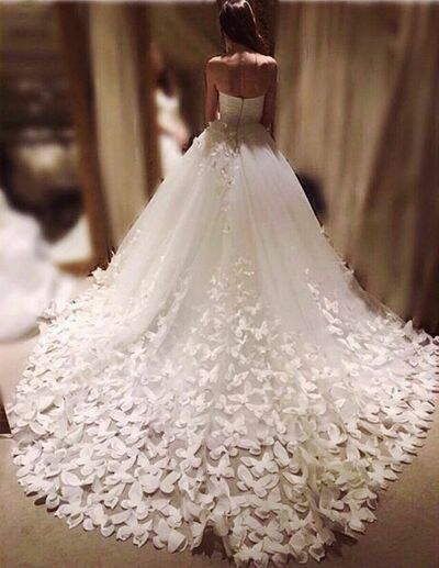 Ball Gown Wedding Gown Wedding Dress, Appliques with Butterflies Tulle Wedding Gown Bridal Dress
