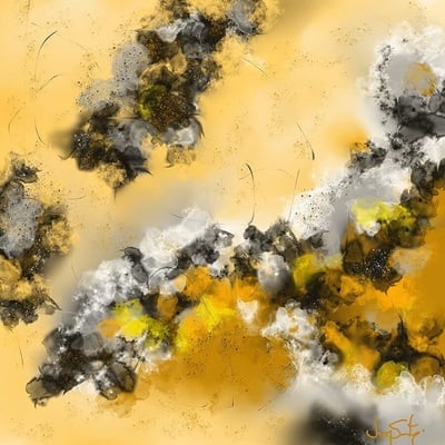 Ambience - Yellow Black White Gray Abstract Art Print