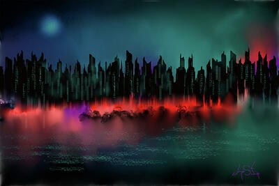 The Wicked City Digital Cityscape Art Print