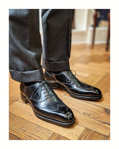 Handmade Men Black Calf Leather Ankle High Lace up Wingtip Dress Boot