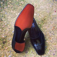 Handmade Men Black Calf Crocodile Leather Wingtip Loafers Dress Shoes - Thumbnail 1