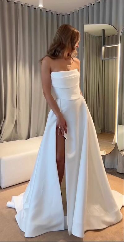 Simple Sheath Strapless Wedding Dress Bridal Gown Wedding Gown