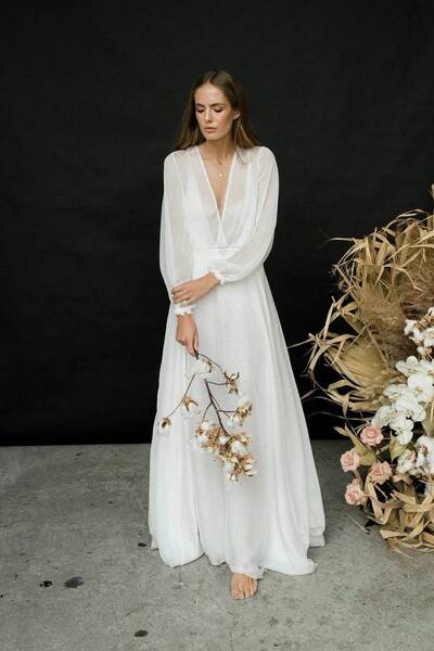 Sexy A Line Long Sleeve Beach Boho Wedding Dress Bridal Gown Wedding Gown