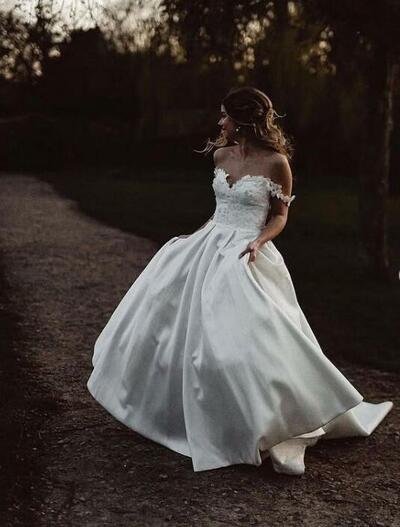 A-line Off the Shoulder Satin Wedding Dress Bridal Gown Wedding Gown