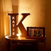 Personalized LED Letter Night Light – Custom Wooden Engraved Name Lamp, USB Powered Love Gift for Couples, Friends, Family - Thumbnail 1