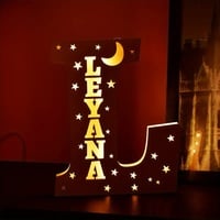 Custom Engraved Wooden Letter Night Light – USB LED Lamp with Stars & Moon, Modern Uplight, Wall Mount or Freestanding - Thumbnail 1