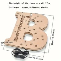 Custom Engraved Wooden Letter Night Light – USB LED Lamp with Stars & Moon, Modern Uplight, Wall Mount or Freestanding - Thumbnail 4
