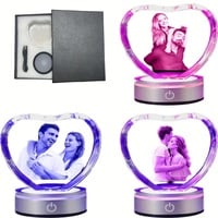 Custom Heart Crystal Night Light – Personalized Engraved Photo Glass USB Lamp, Valentine's & Holiday Gift for Loved Ones - Thumbnail 2